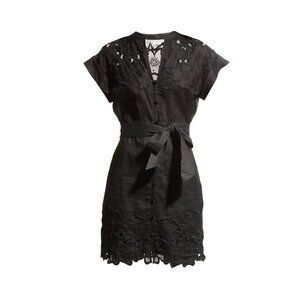 Veronica Beard Archie Applique Mini Dress Womens 2 Black V-Neck Short Sleeve
